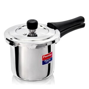 Prestige 2 Litre Stainless Steel Popular Svachh Outerlid Pressure Cooker | Deep lid for spillage control|Gas & Induction Compatible|Controlled Gasket Release System|5 Years warranty|ISI Certified