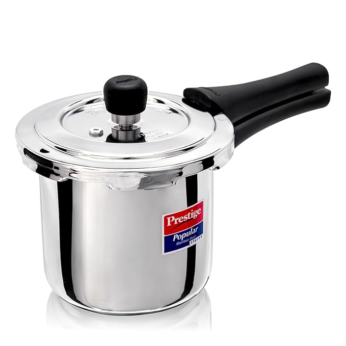 Prestige 2 Litre Stainless Steel Popular Svachh Outerlid Pressure Cooker | Deep lid for spillage control|Gas & Induction Compatible|Controlled Gasket Release System|5 Years warranty|ISI Certified