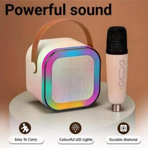 GROOVIK Rechargeable Karaoke Mic with Speaker for Singing | Wireless Mini Portable Bluetooth Speaker with Microphone & LED Lights | Cute Birthday Gift for Kids Musical Toys for Boys, Girls and Adults