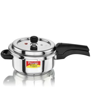 Prestige 3 Litre Stainless Steel Deluxe Alpha Svachh Outerlid Pressure Cooker |Deep lid for spillage control|10 years warranty|Gas & Induction compatible|Gasket release system|ISI Certified