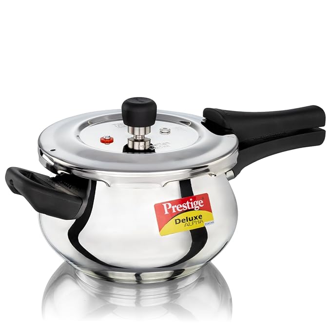 Prestige 3 Litre Stainless Steel Deluxe Alpha Svachh Outerlid Mini Handi Pressure Cooker||10 years warranty|Deep lid for spillage control|Gas & Induction compatible|Gasket release system|ISI Certified