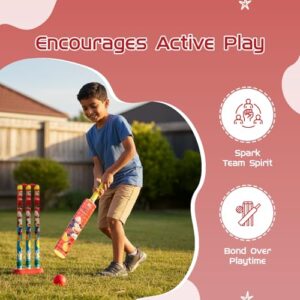 Amazon Brand ? Jam and Honey Mickey Mouse Premium Cricket Set with Bat, Stumps, Bails, Ball & Holder | Indoor & Outdoor Play | BIS Certified | Ideal Birthday Gift for Boys & Girls | Multicolour