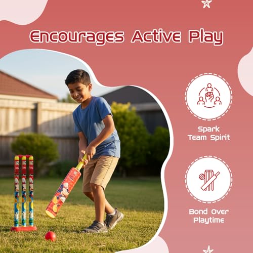 Amazon Brand ? Jam and Honey Mickey Mouse Premium Cricket Set with Bat, Stumps, Bails, Ball & Holder | Indoor & Outdoor Play | BIS Certified | Ideal Birthday Gift for Boys & Girls | Multicolour