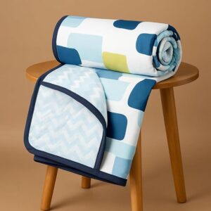 BSB HOME Pure Cotton 120 GSM Reversible Soft Lightweight Printed Single Bed Blanket/AC Dohar/Skin Friendly Dohar-152 x 225 cm-Blue Green & Yellow