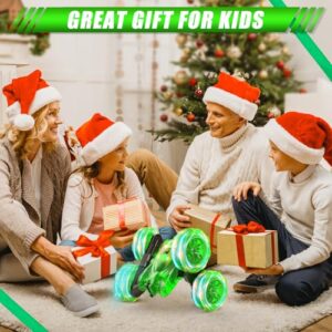 Remote Control Car-Rechargeable Fast Direct Charging RC Cars for Kids with Colorful Light,Double-Sided 360? Rotating Stunt 4WD RC Truck Car Toys for Ages 5-7 Gift for Boys Girls Aged 8-12 Green