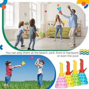 Laxmi Collection 15 Pcs Click and Catch Twin Ball Launcher Game with Balls Indoor Outdoor Toy Return Gifts for Kids Birthday Party in Bulk Multi-Color (Pack of 15)