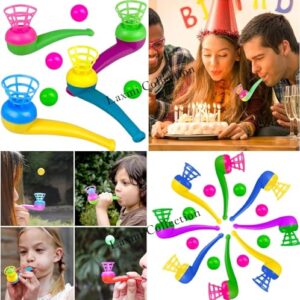 Laxmi Collection 6 PCS Floating Blow Pipe Magic Blowing Ball Toy Birthday Return Gift for Kids Boys Girls in Bulk Multi-Color (Pack of 6)