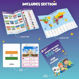 Premium 195 Country Flag Flash Cards - World Flags Learning Set for Kids | Geography & Culture Study | Double-Sided, Perfect for Small Hands | Includes World Map & Quiz Worksheet