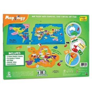 Imagimake Mapology World Flags & Capitals Jigsaw Puzzle |75 Multi-Colored Country-Shaped Pieces | Birthday Gift for Boys and Girls| World Map Puzzle | Educational Toys for Kids 5,6,7,8,9,10