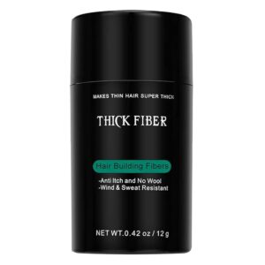 THICK FIBER Hair Building Fibers (Black) 12g - Hair Fibres For Thin & Bald Spots - Thickening Fibers For Men & Women (12g Pack of 1)