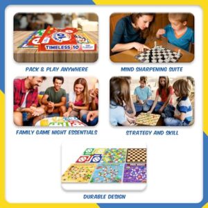 Timeless 10 Board Game Set | 10-in-1 Classic Indoor Games for Kids & Adults | Ludo, Snakes & Ladders, Chess, Car Drive, Travel Game & More | Fun Family & Party Game (Age 4+)