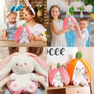 Divine Deals Rabbit with Chain Reversible Bunny Rabbit Soft Stuffed Toys for Girls Boys Baby Kids | Doll, Teddy Bear plushies, Animal Toy | Strawberry/Carrot Shaped Pink Colour | Gift Item for Kids