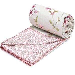 COZY FURNISH Soft Cooling Blanket Single Bed 144x220CM, Lightweight Microfiber Cotton Summer Quilt, 150GSM AC Comforter, Floral Pattern Blanket, Breathable, for Home and Travel, Pink