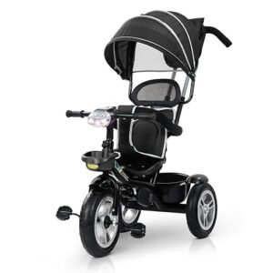 Baybee Klinto 3 in 1 Baby Tricycle for Kids | Balance Kids Cycle with Parental Control, Canopy & Safety Guardrail | Smart Trikes with Dual Storage, LED Light & Music | Baby Cycle 2 to 5 Years (Black)