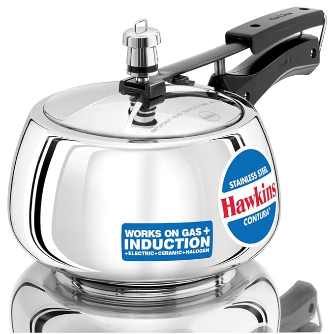 Hawkins 3 Litre Contura Pressure Cooker, Stainless Steel Inner Lid Cooker, Handi Cooker, Induction Cooker, Silver (SSC30)