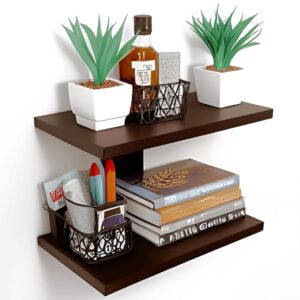 Dime Store Engineered Wood Wall Shelf,Glossy Finish,Set of 1,Brown