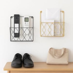 2 Pieces Wall Decor Hanging File Magazine Holder - Magazine Newspaper Rack Black Gold Combo of 2 Pieces File Storagr Rack for Office - Home Decor Wall Art Display Rack for Organisation