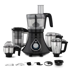 Preethi Zodiac Cosmo MG236 Mixer Grinder 750 watt with 5 Jars Includes Super Extractor juicer Jar & Master Chef + Food Processor Jar, Black