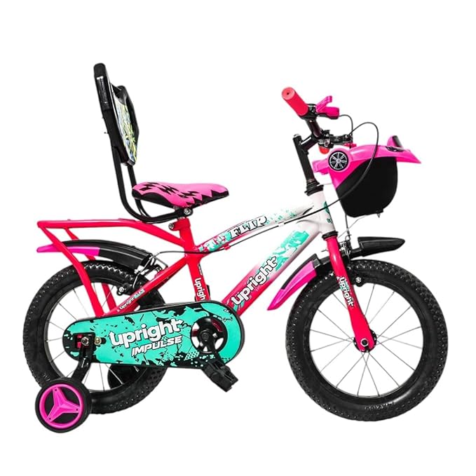 12T Road Cycle for Kids Steel Frame Bicycle Backrest, Training Wheels (90% Assembled) 2 to 4 Yrs for Boys & Girls (Pink White, 12T)