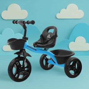 Qumon Arrow Kids Tricycle for 1-5 Years – Sturdy Ride-on Trike with Front & Rear Baskets, Comfortable Seat with Safety Belt, Easy Pedal Cycle for Boys & Girls (Capacity 30kg) (Sky Blue)