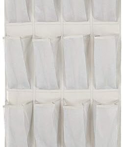 Amazon Basics Amazon Metal Basics 24 Pair Over-The-Door Shoe Organizer, White, Shoes