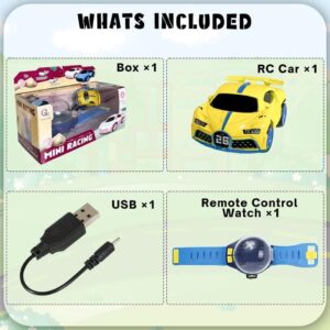 Remote Controlled Watch Car RC Toy, Mini Wrist Watch Remote Control Car Toy for Racing Racing of Boys/Girls 8-14 Years for Birthday, Christmas (Yellow Bugatti)
