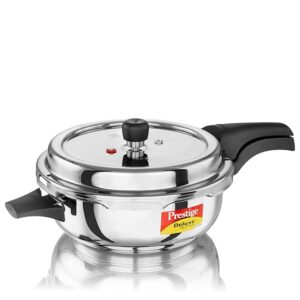 Prestige 4 Litre Stainless Steel Deluxe Alpha Svachh Outerlid Deep Pressure Pan(Pressure Cooker)|10 years warranty|Deep lid for spillage control|Gas & induction compatible|ISI Certified
