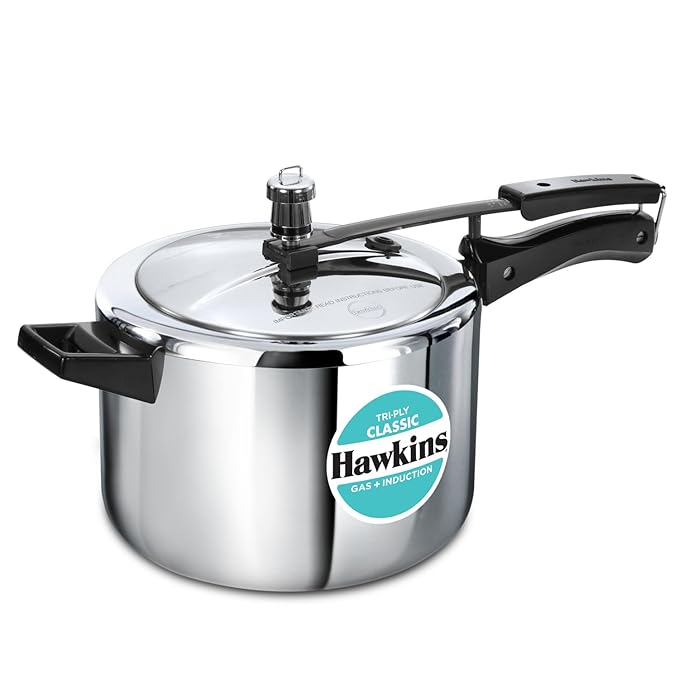 Hawkins Classic 5 Litre Tri-Ply Pressure Cooker, Triply Stainless Steel Inner Lid Cooker, Silver (SSTCL50)