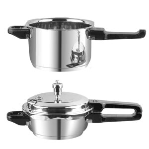 Vinod Sandwich Bottom Stainless Steel Pressure Cooker Combo Set of 2 with common Lid | 3.5 Litre and 5 Litre | Induction and Gas Compatible | SAS Base | ISI and CE Certified | 2 Year Warranty