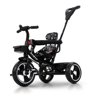 Baybee 2 in 1 Baby Tricycle for Kids | Smart Balance Baby Trikes with Parental Handle, Cushion Seat, Safety Guardrail & Dual Storage | Kids Cycle for 2-5 Years Boy Girl (Tovino Black)