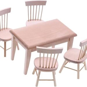 5 Pcs Miniature Furniture, Doll House Set with Realistic Design, Sturdy Craftsmanship for Creative Play and Home Decor,Table and Chair Set