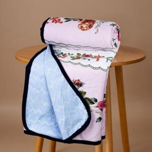 BSB HOME Pure Cotton 120 GSM Reversible Soft Lightweight Printed Double Bed Blanket/AC Dohar/Skin Friendly Dohar-220 x 230 cm - Light Pink and Blue