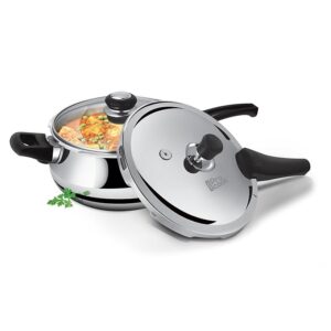 Milton Pro Cook Triply Stainless Steel 1.5 Litre ISI Certified Pressure Cooker with Outer & Glass Lid, Induction and Gas Friendly | Gasket Release System, 5 Year Warranty, Silver