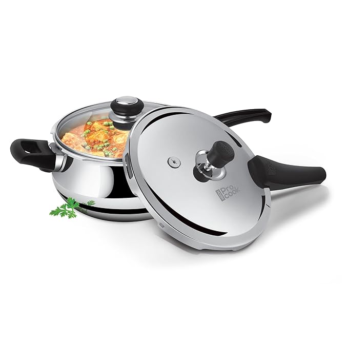Milton Pro Cook Triply Stainless Steel 1.5 Litre ISI Certified Pressure Cooker with Outer & Glass Lid, Induction and Gas Friendly | Gasket Release System, 5 Year Warranty, Silver