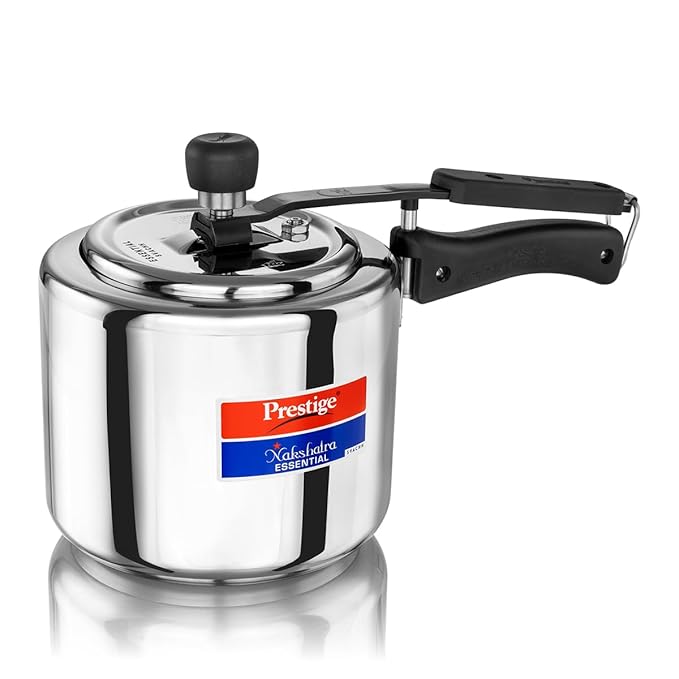 Prestige 3L Stainless Steel Nakshatra Essential Svachh Innerlid Pressure Cooker|Deep lid for spillage control|Triply bottom for even heating|Gas & Induction Compatible|Metallic Safety Plug|5Y warranty