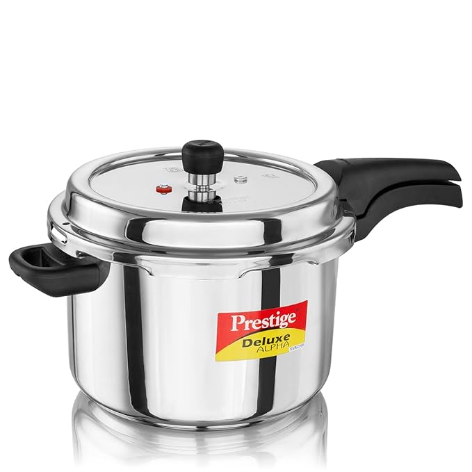 Prestige 6.5 Litre Stainless Steel Deluxe Alpha Svachh Outerlid Pressure Cooker |Deep lid for spillage control|10 years warranty|Gas & Induction compatible|Gasket release system|ISI Certified
