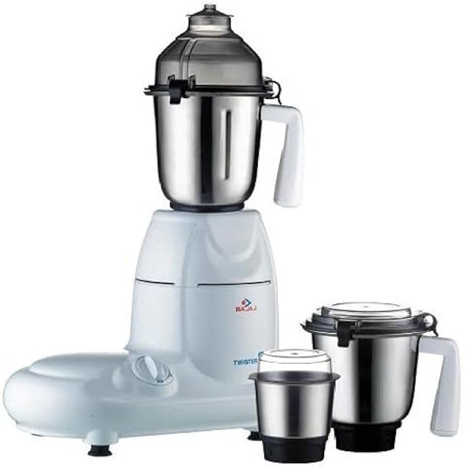 Bajaj Twister Mixer Grinder | 750 Watts | 3 Jars | Multitasker Blade | 2 Yr Warranty 【White】