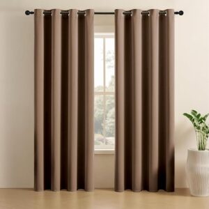 LINENWALAS 100% True Blackout Curtains (5 Feet) - Set of 2 Panels | Complete Light Block | Thermal Insulated & Noise Reducing Room Darkening Curtains for Living Room & Home Décor (Light Brown)