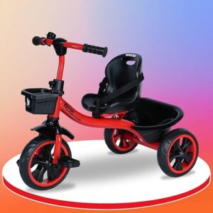 TALIO Kids Tricycle - Red & Black, Trike Cycle for Boys & Girls Age 2–5 Years, Baby Cycle with Safety Belt, Bell, Front-Rear Baskets & Sturdy Frame, Max 30kg Capacity (GT-107/01)