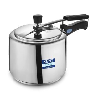 KENT Stainless Steel 2 Litre Pressure Cooker with SS Inner Lid | 4.66mm Heavy Encapsulated Bottom | Injection Moduled Handles For Durability | Lead Free Safety Valve | Suitable For Induction Cooktop