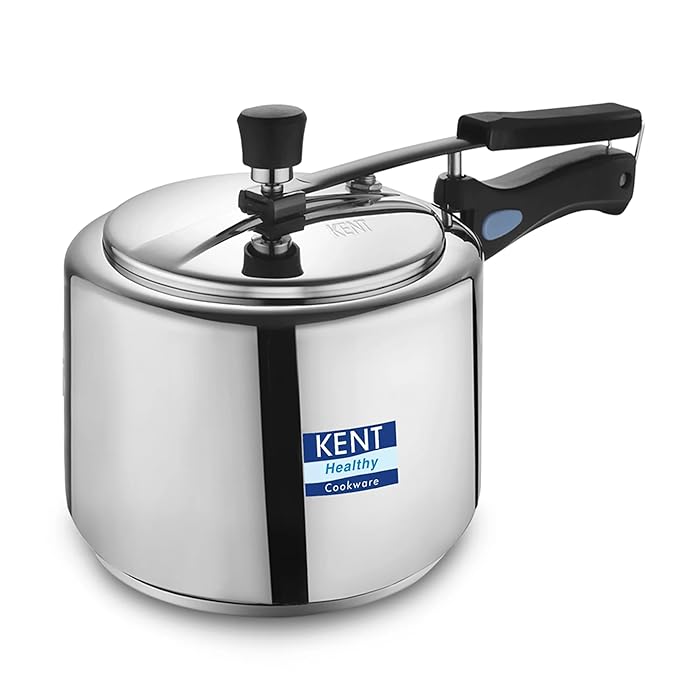 KENT Stainless Steel 2 Litre Pressure Cooker with SS Inner Lid | 4.66mm Heavy Encapsulated Bottom | Injection Moduled Handles For Durability | Lead Free Safety Valve | Suitable For Induction Cooktop