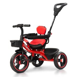 Baybee 2 in 1 Baby Tricycle for Kids | Smart Balance Baby Trikes with Parental Handle, Cushion Seat, Safety Guardrail & Dual Storage | Kids Cycle for 2-5 Years Boy Girl (Tovino Red)