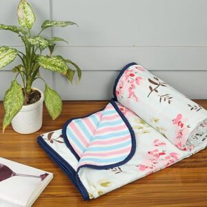 BSB HOME Pure Cotton 120 GSM Reversible Soft Lightweight Printed Single Bed Blanket/AC Dohar/Skin Friendly Dohar-152 x 230 cm- Aqua & Pink