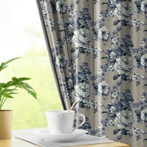 LINENWALAS 100% Blackout Curtains for 5 Feet Window | Set of 2 | Ornate Floral Prints| Thermal Insulated, Room Darkening Drapes with Grommet Hanging Style for Living Room & Bedroom (Dusty Ornate)