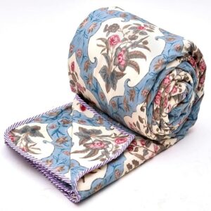 COZY FURNISH Summer Single Bed Blanket 144x220CM, Cooling Microfiber Cotton, Lightweight 150GSM AC Comforter, Soft Breathable Floral Print Quilt, Thin Blanket for Summer, Perfect for Gifting