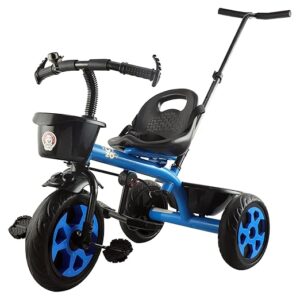 Toyzoy Pluto Kids|Baby Trike|Tricycle with Parental Push Handle, Ting Tong Bell & Dual Storage Basket for Kids|Boys|Girls|Age Group 2+ Years (Blue)