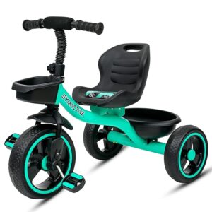 Amazon Brand - Symactive Tricycle for Kids | Plug N Play | Baby Cycle with Grip Handle, Eva Wheels, Seat & Basket | Kids Tricycle/Cycle | 2+ Years Unisex | Weight Limit Upto 25 Kgs (Ice Blue)
