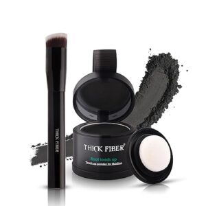 THICK FIBER Root Touch Up & Hairline Powder with Precise Brush for Grey Root Coverage & Thin Hair (Black, 4g) – Water & Sweat Resistant – Hair Loss Concealer for Women, Bald Spots & Hair Fill-In