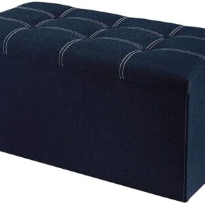 Collapsible Long Folding Ottoman Footrest Sitting Storage Cube Stool Sofa Bedding Organizer (Blue)