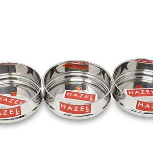 HAZEL Cooker Separator Small Size | 500 ml Each Mini Vessel for Cooker Set of 3 with Glossy Finish | Utensil Set Stainless Steel Cooker Dabba | Stackable Cooker Container Fits in 3 Litre Cooker